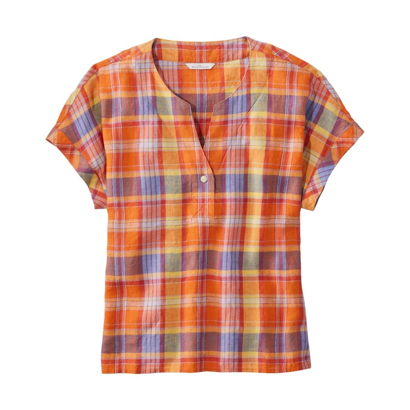 米国フィット・レギュラー シグネチャー・リネン・スプリットネック・シャツ、ノベルティ 半袖