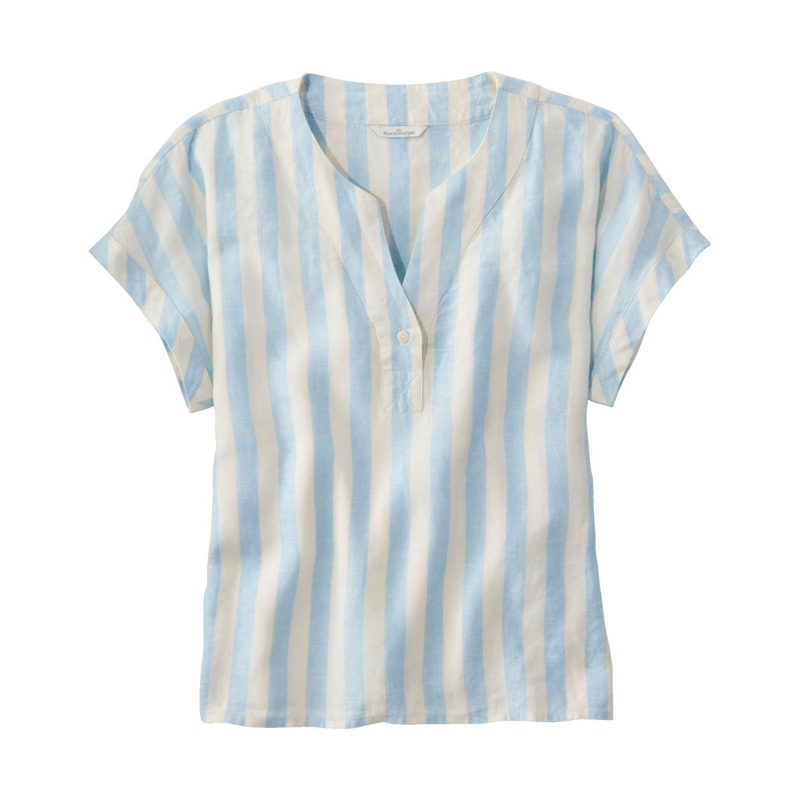 米国フィット・レギュラー シグネチャー・リネン・スプリットネック・シャツ、ノベルティ 半袖