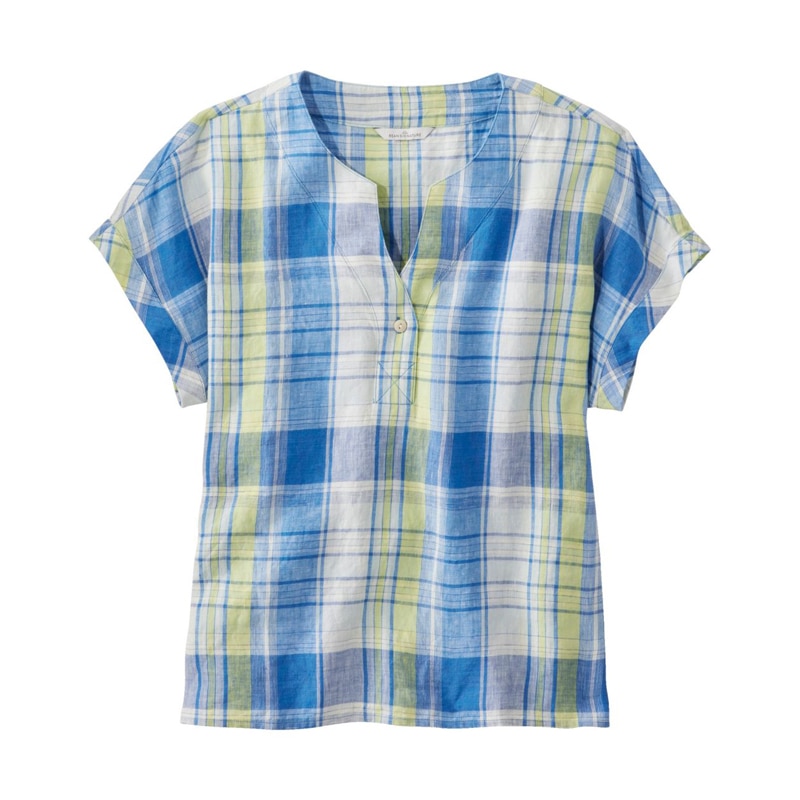 米国フィット・レギュラー シグネチャー・リネン・スプリットネック・シャツ、ノベルティ 半袖