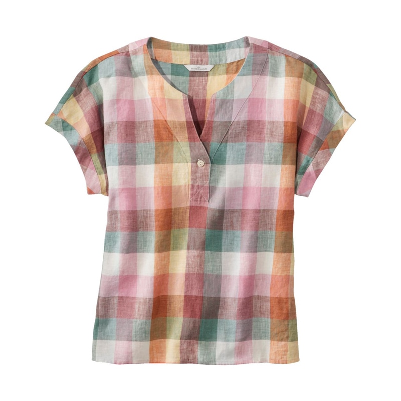 米国フィット・レギュラー シグネチャー・リネン・スプリットネック・シャツ、ノベルティ 半袖