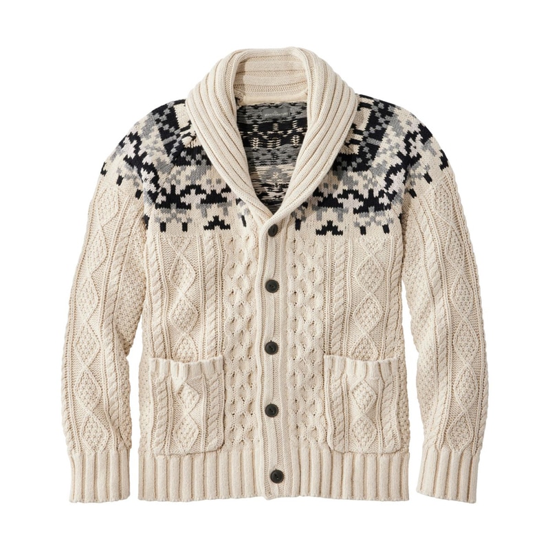 米国フィット・レギュラー シグネチャー・コットン・フィッシャーマン・セーター、ショールカラー・カーディガン フェアアイル