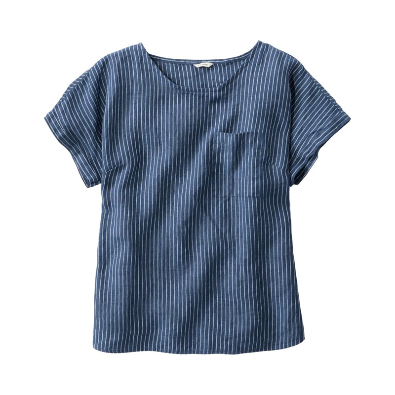 ジャパン・フィット プレミアム・ウォッシャブル・リネン・シャツ、半袖ティ ストライプ