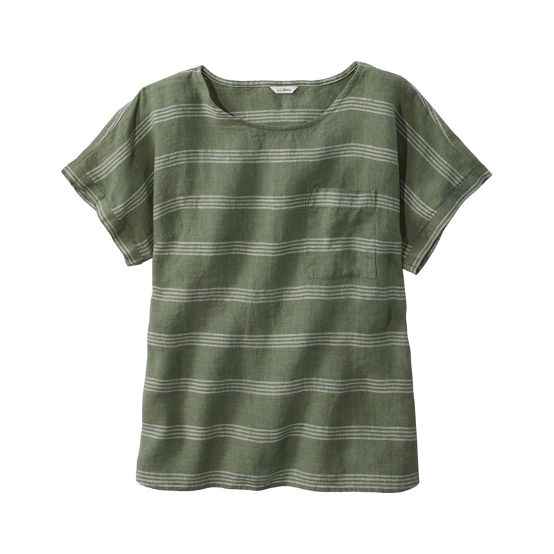 ジャパン・フィット プレミアム・ウォッシャブル・リネン・シャツ、半袖ティ ストライプ