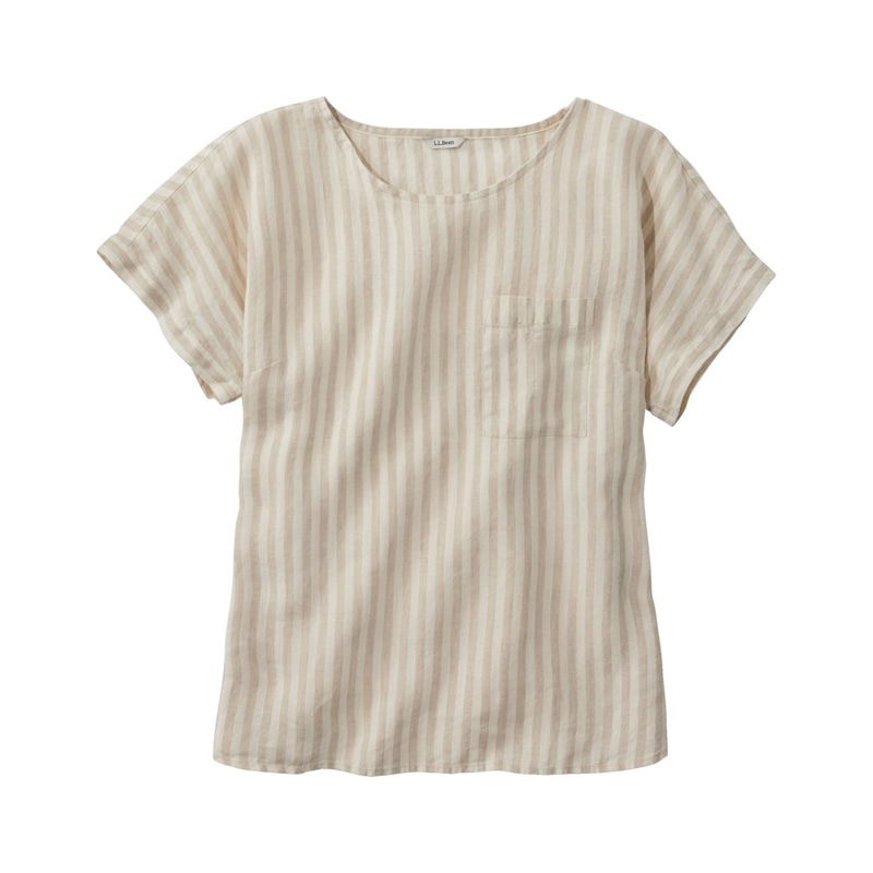 ジャパン・フィット プレミアム・ウォッシャブル・リネン・シャツ、半袖ティ ストライプ