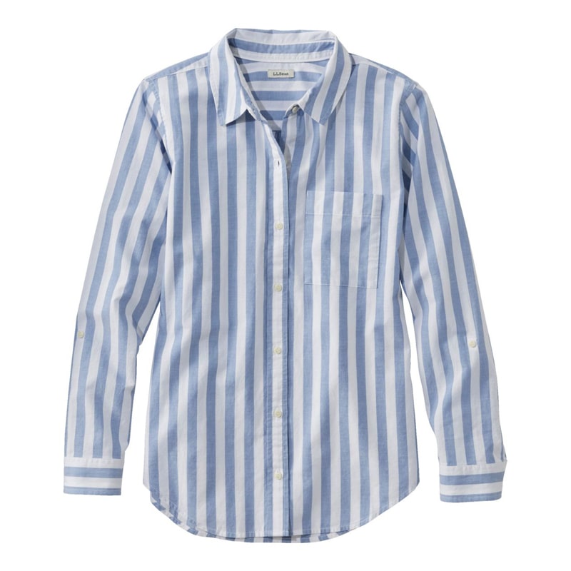 米国フィット・レギュラー オーガニック・クラシック・コットン・シャツ、長袖 ストライプ