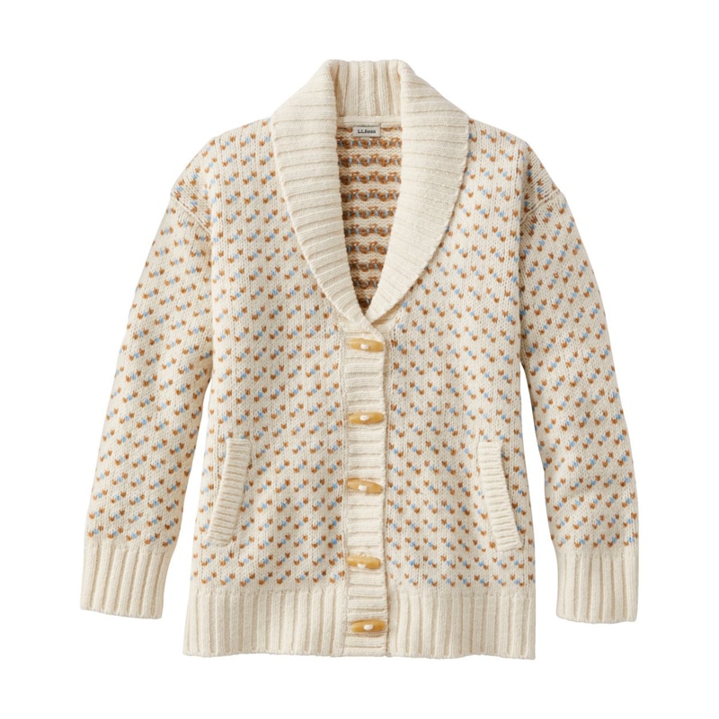 米国フィット・レギュラー ビーンズ・クラシック・ラグ・ウール・セーター、カーディガン バーズアイ