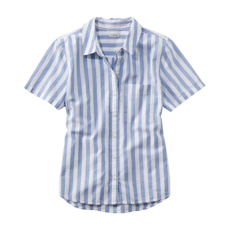 米国フィット・レギュラー オーガニック・クラシック・コットン・シャツ、半袖 ストライプ