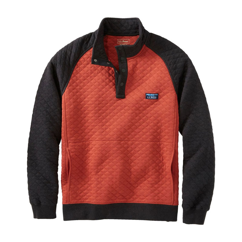 米国フィット・レギュラー エル・エル・ビーン・キルト・スウェットシャツ、モックネック カラーブロック