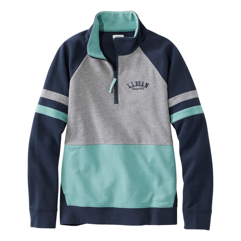 米国フィット・レギュラー エル・エル・ビーン 1912 スウェットシャツ、クォータージップ・プルオーバー カラーブロック