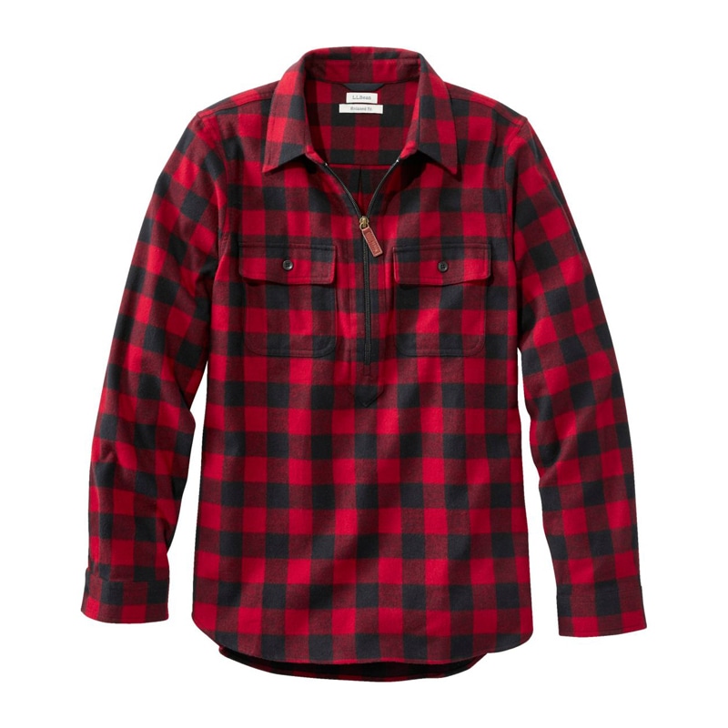 ジャパン・フィット スコッチ・プラッド・フランネル・シャツ、クォータージップ