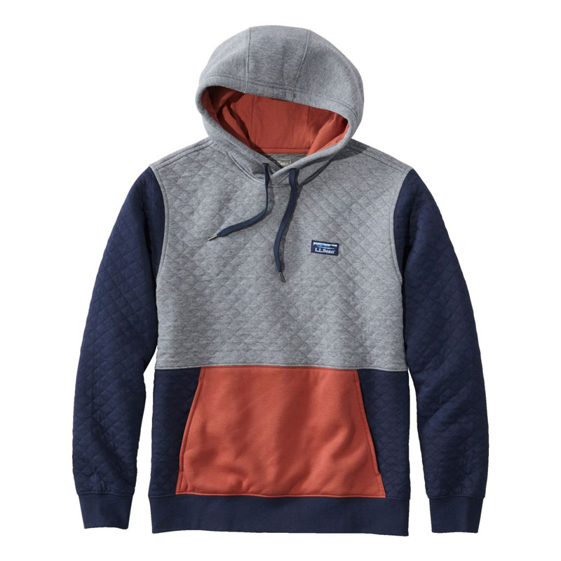 米国フィット・レギュラー エル・エル・ビーン・キルト・スウェットシャツ、プルオーバー・フーディ カラーブロック