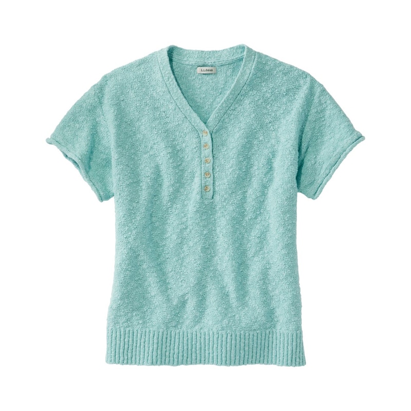 米国フィット・プチ ミッドウェイト・コットン・スラブ・セーター、ヘンリー 半袖