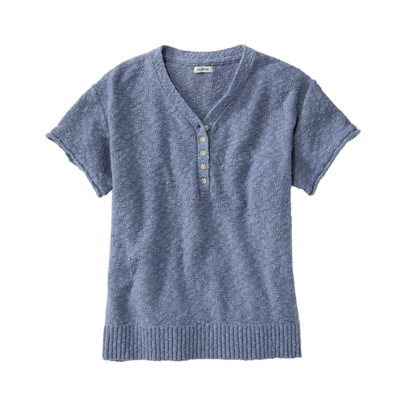 米国フィット・プチ ミッドウェイト・コットン・スラブ・セーター、ヘンリー 半袖