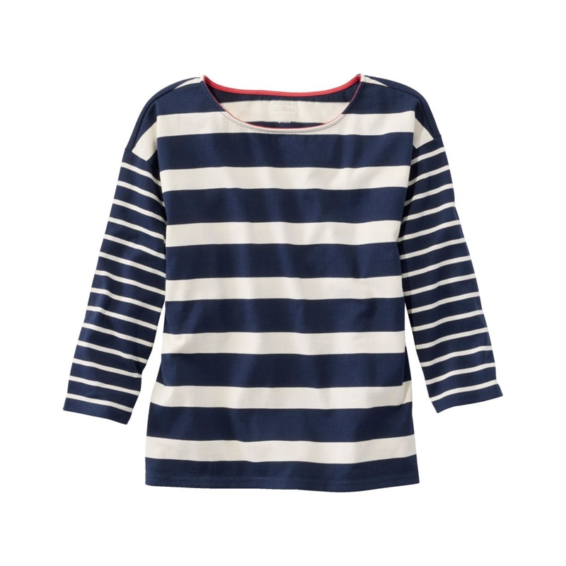 米国フィット・プチ ヘリテージ・マリナー・トップ、ボートネック 7分丈袖 ブロックストライプ