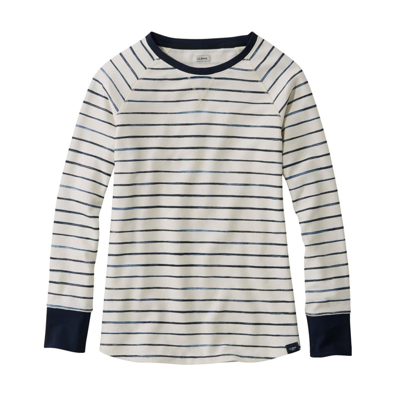 米国フィット・プチ アンシュリンカブル・ミニワッフル・ティ、長袖 クルーネック ストライプ