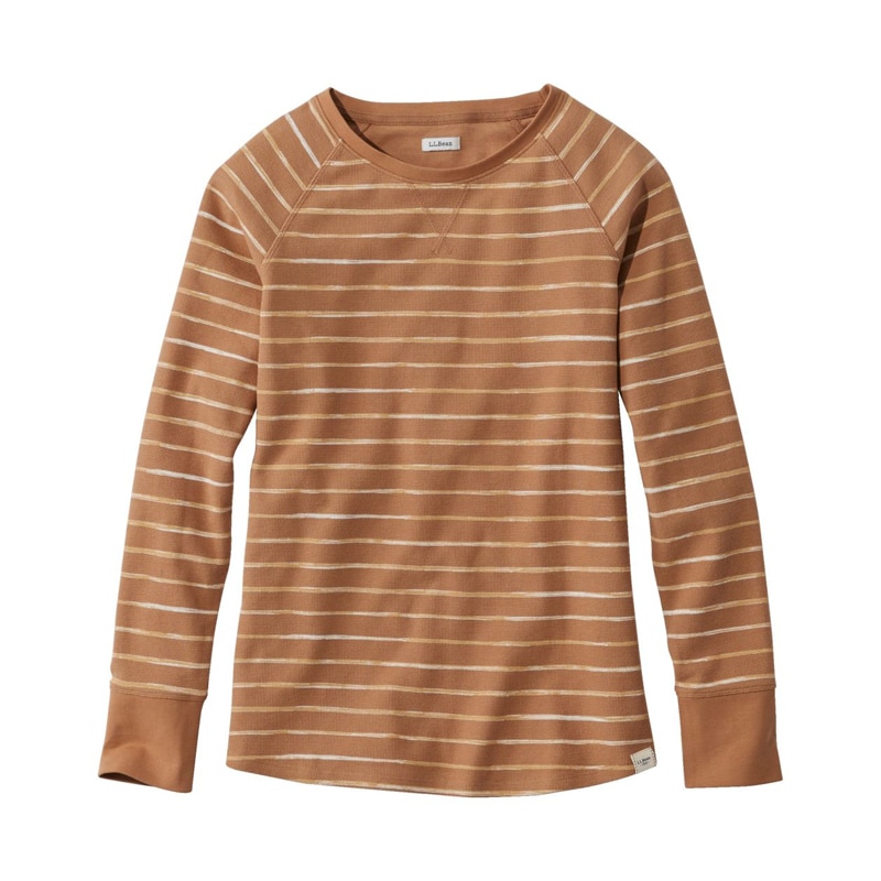 米国フィット・プチ アンシュリンカブル・ミニワッフル・ティ、長袖 クルーネック ストライプ