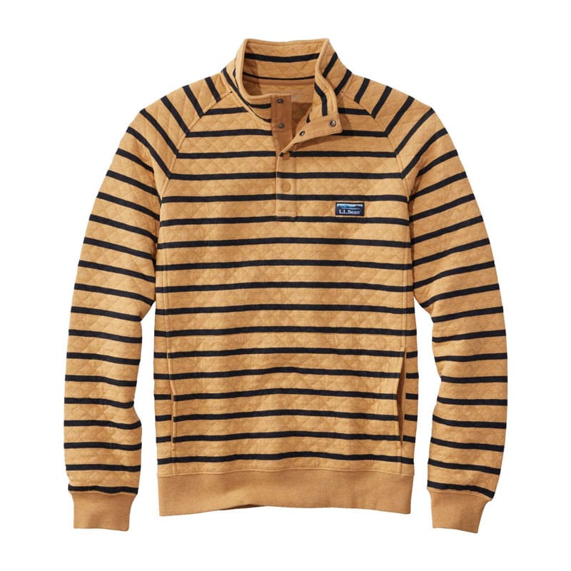米国フィット・レギュラー エル・エル・ビーン・キルト・スウェットシャツ、モックネック ストライプ