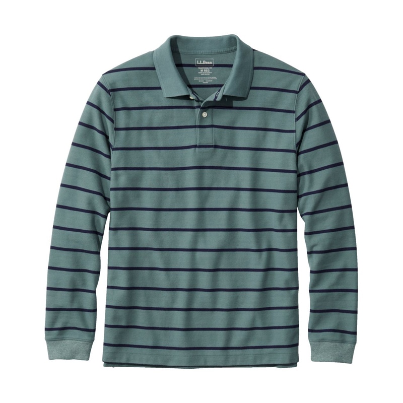 ジャパン・フィット プレミアム・ダブル・エル・ポロシャツ、長袖　ストライプ