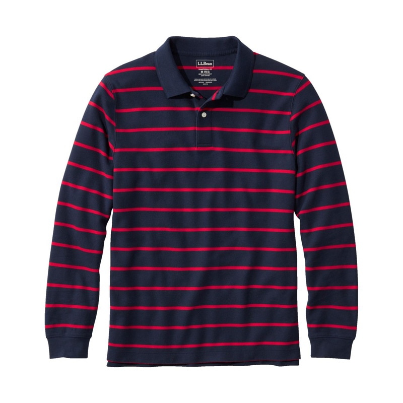 ジャパン・フィット プレミアム・ダブル・エル・ポロシャツ、長袖　ストライプ