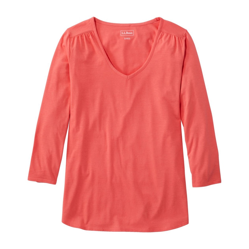 ジャパン・フィット ソフト・ストレッチ・スーピマ・ティ、7分丈袖 Vネック