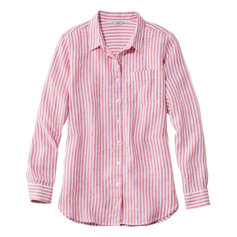 ジャパン・フィット プレミアム・ウォッシャブル・リネン・シャツ、チュニック ストライプ