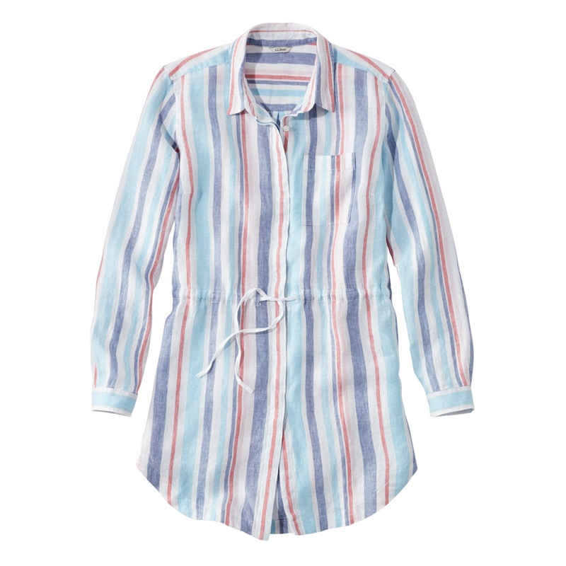 ジャパン・フィット プレミアム・ウォッシャブル・リネン・シャツ、ドローストリング・チュニック ストライプ