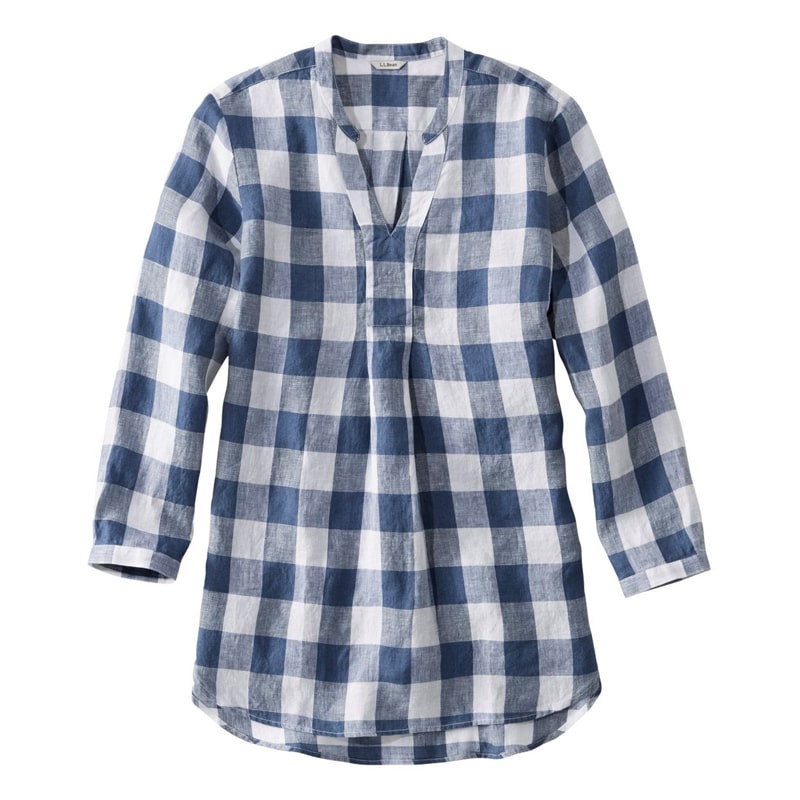 ジャパン・フィット プレミアム・ウォッシャブル・リネン・シャツ、ロング・チュニック プラッド