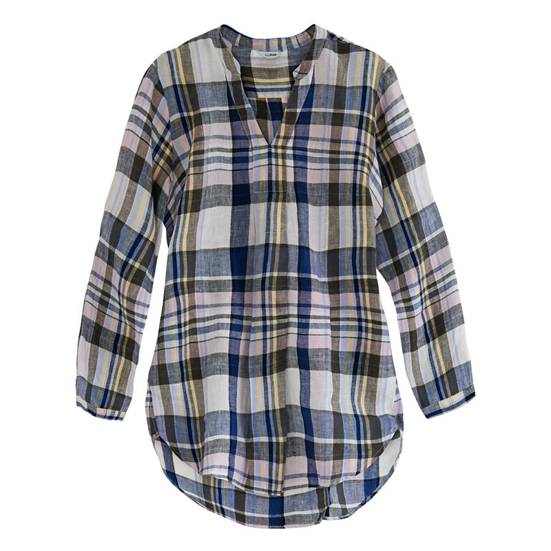 ジャパン・フィット プレミアム・ウォッシャブル・リネン・シャツ、ロング・チュニック プラッド